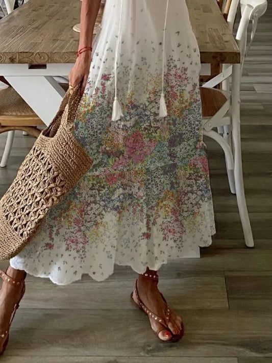 Women's A Line Dress Maxi Dress Casual V neck Floral Short Sleeve Loosen Dress